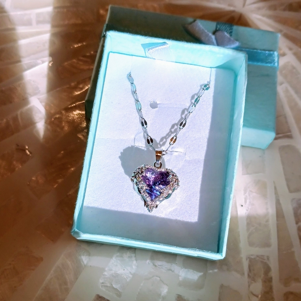 Silver Amethyst Heart Pendant Necklace